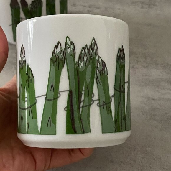 Vintage Green Asparagus Spears White Ceramic HBBZ Brand Coffee Mugs Set Four - Picture 5 of 8